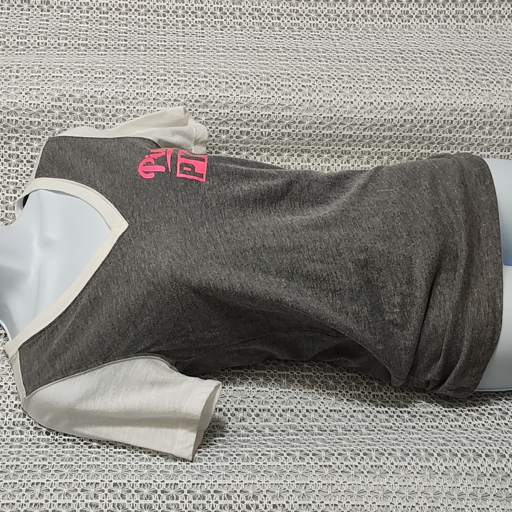Pink Victoria's Secret Gray and White V-Neck Tee